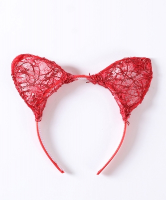 Sequin Laced Ear Halloween Headband HN400154 RED